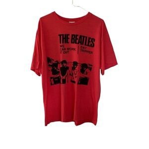 The Beatles Band T Shirt Red We Can Work It Out Crew Neck 00s Licensed NEW